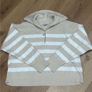 Women Beige and White Striped Sweater set